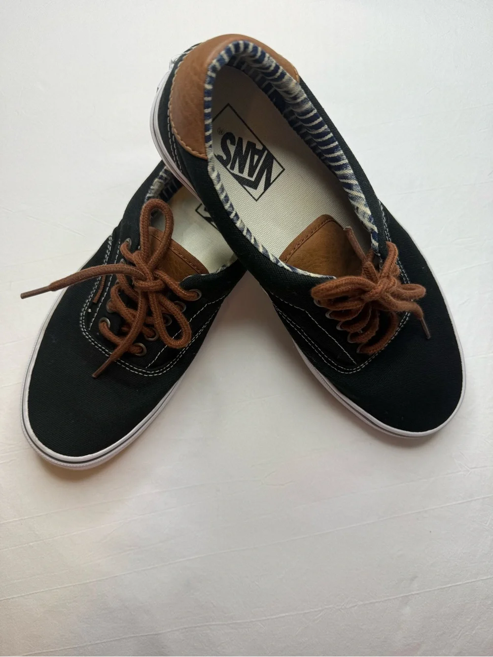 Vans Men’s Black Canvas Sneakers with Brown Accents